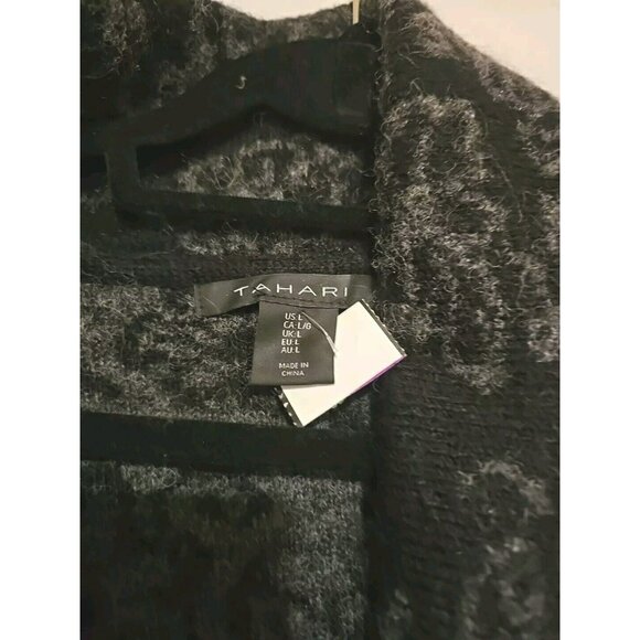 Tahari Wool Blend Sweater Wrap Cardigan Women's LRG Black Floral Warm Comfy Cowl - Picture 3 of 10